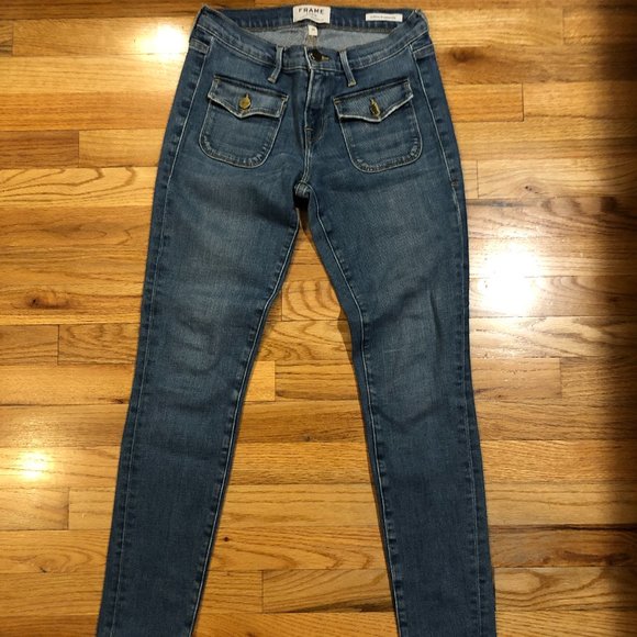 Womens Frame Denim Le Skinny de Jeanne Crop Burton Low Rise Blue Skinny Jeans 26 - Picture 1 of 11